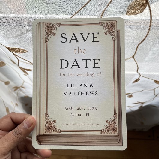 ヴィンテージライブラリエレガントブックのScrollwork Fairytable セーブザデート