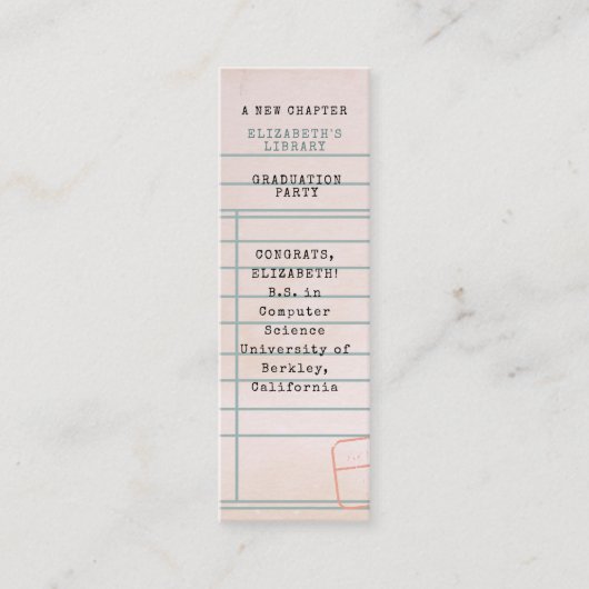 ヴィンテージライブラリカスタムカード卒業ブックマーク スキニー名刺 (正面)