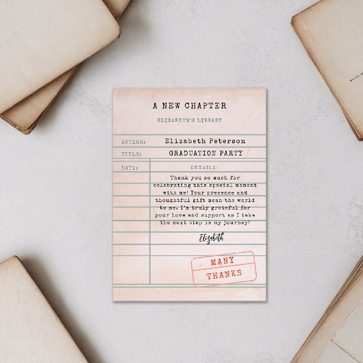 ヴィンテージライブラリカードの卒業サンキューカード サンキューカード