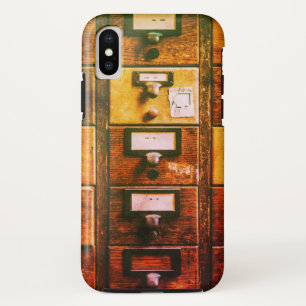 ヴィンテージライブラリカードカタログウッドキャビネット茶色 iPhone XSケース