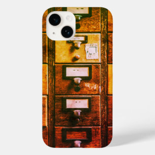 ヴィンテージライブラリカードカタログウッドキャビネット茶色 Case-Mate iPhone 14ケース