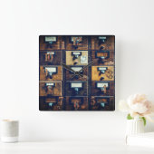 ヴィンテージライブラリカードカタログウッドキャビネット スクエア壁時計 (ホーム)