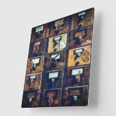 ヴィンテージライブラリカードカタログウッドキャビネット スクエア壁時計 (傾斜)