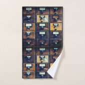 ヴィンテージライブラリカードカタログウッドキャビネット バスタオルセット (ハンドタオル)