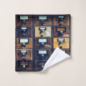 ヴィンテージライブラリカードカタログウッドキャビネット バスタオルセット (ウォッシュタオル)