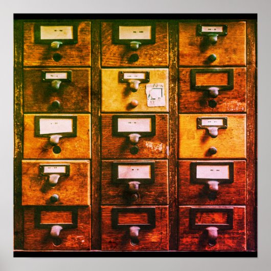 ヴィンテージライブラリカードカタログウッドキャビネット ポスター (正面)