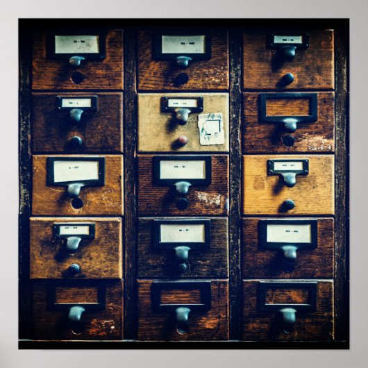 ヴィンテージライブラリカードカタログウッドキャビネット ポスター (正面)