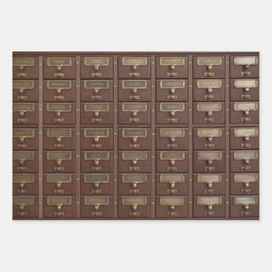 ヴィンテージライブラリカードカタログ引出し折り返しページ ラッピングペーパーシート (正面)