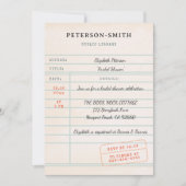 ヴィンテージライブラリカードブックラバーベージュ色ブライダルシャワー 招待状 (正面)