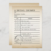 ヴィンテージライブラリカードブライダルシャワー招待 招待状 (正面/裏面)