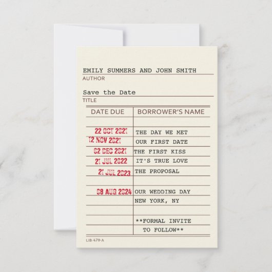 ヴィンテージライブラリカード日付の保存 セーブザデート (正面)