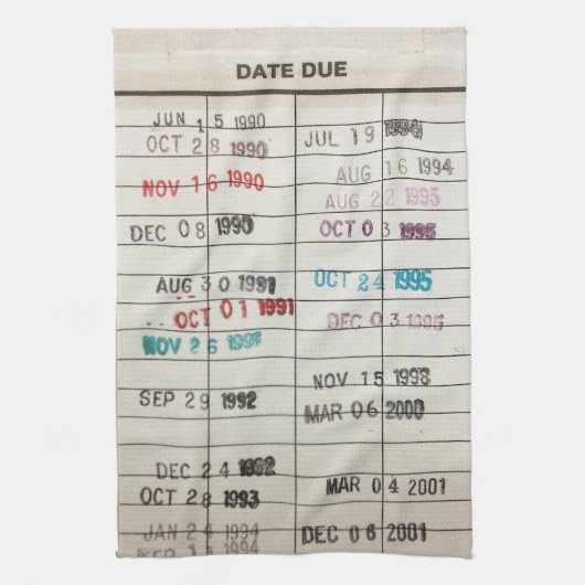 ヴィンテージライブラリ期日カード キッチンタオル (縦)
