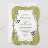 ヴィンテージライムオールドウッドラブバード結婚式招待状 招待状 (正面)