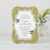 ヴィンテージライムオールドウッドラブバード結婚式招待状 招待状 (スタンド正面)