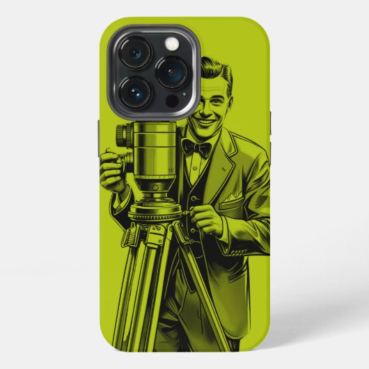 ヴィンテージライムグリーンの映画カメラマン iPhoneケース (裏面)