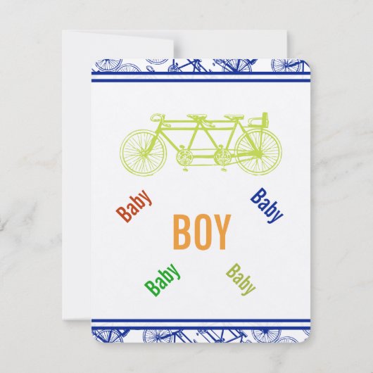 ヴィンテージライムブルー自転車男の赤ちゃんシャワー 招待状 (裏面)