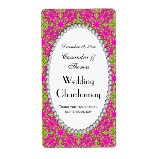 ヴィンテージライムホットパンクダマスク#2パールVワインボトル ラベル (正面)