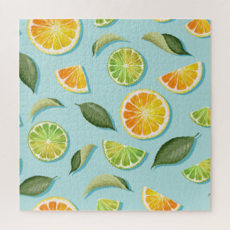 ヴィンテージライムレモンブルーパターン ジグソーパズル