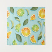 ヴィンテージライムレモンブルーパターン タペストリー (正面(横))