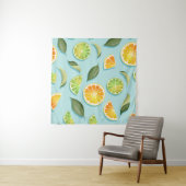 ヴィンテージライムレモンブルーパターン タペストリー (インサイチュ(横))