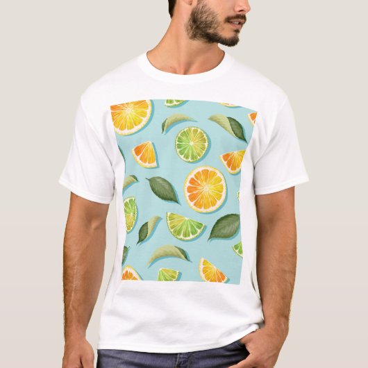 ヴィンテージライムレモンブルーパターン Tシャツ (正面)