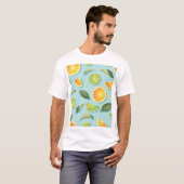 ヴィンテージライムレモンブルーパターン Tシャツ (正面フル)