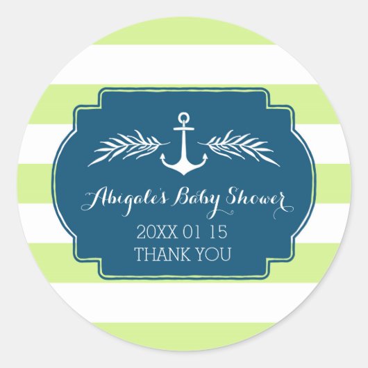 ヴィンテージライム航海のベビーシャワーお気に入りステッカー ラウンドシール (正面)