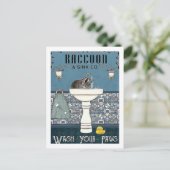 ヴィンテージラクーンが手を洗う ポストカード (スタンド正面)