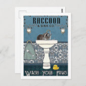 ヴィンテージラクーンが手を洗う ポストカード (正面/裏面)