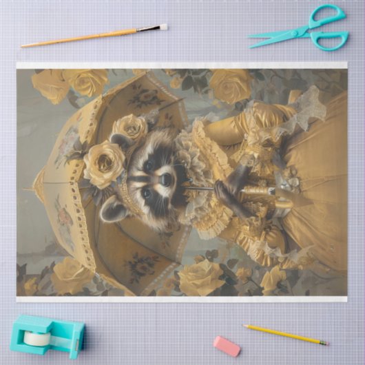 ヴィンテージラクーンレディ魅力的ーラクーンデコップページ 薄葉紙 (クラフト)