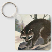 ヴィンテージラクーン、野生動物の森の生物 キーホルダー (正面)