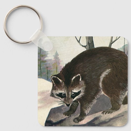 ヴィンテージラクーン、野生動物の森の生物 キーホルダー (正面)