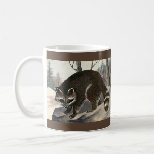 ヴィンテージラクーン、野生動物の森の生物 コーヒーマグカップ (左)