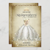 ヴィンテージラグジュアリーきらめくドレスティアラ・キンセアニラ 招待状 (正面/裏面)