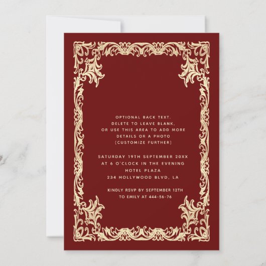 ヴィンテージラグジュアリーきらめくドレスティアラ・キンセアニラ 招待状 (裏面)