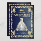 ヴィンテージラグジュアリーきらめくドレスティアラ・キンセアニラ 招待状 (正面/裏面)