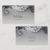 ヴィンテージラグジュアリー ブラック＆ホワイトパール エレガント 名刺 (正面/裏面)