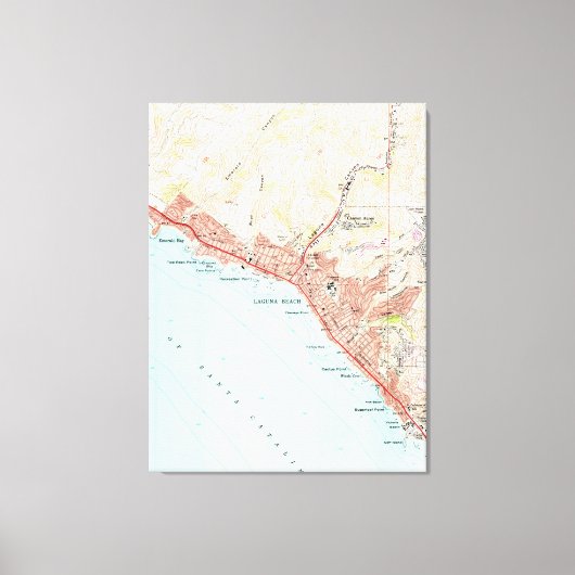 ヴィンテージラグーナビーチカリフォルニアの地図(1965) キャンバスプリント (正面)