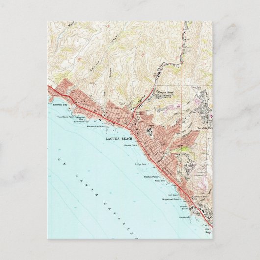 ヴィンテージラグーナビーチカリフォルニアの地図(1965) ポストカード (正面)
