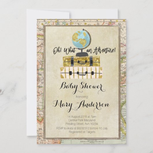 ヴィンテージラゲージベビーシャワー招待状for boy 招待状 (正面)