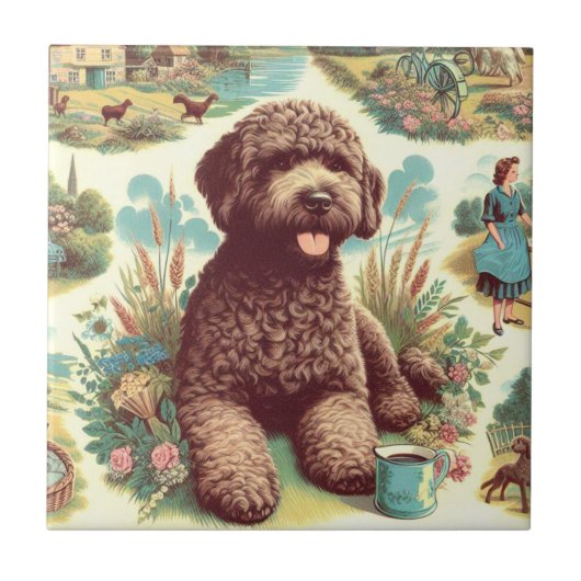 ヴィンテージラゴットロマグノロイラストレーション タイル (正面)