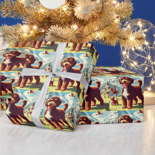 ヴィンテージラゴットロマグノロ絵画ドッグズ ラッピングペーパー (クリスマス)