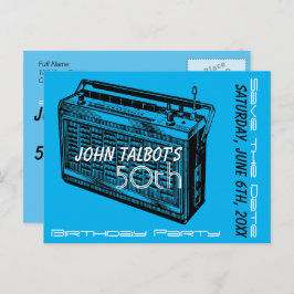 ヴィンテージラジオ50th誕生日パーティー日付を保存 案内ポストカード