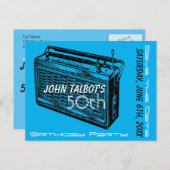 ヴィンテージラジオ50th誕生日パーティー日付を保存 案内ポストカード (正面/裏面)
