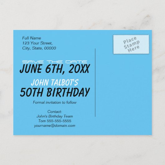 ヴィンテージラジオ50th誕生日パーティー日付を保存 案内ポストカード (裏面)