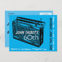 ヴィンテージラジオ60th誕生日パーティー日付を保存 案内ポストカード