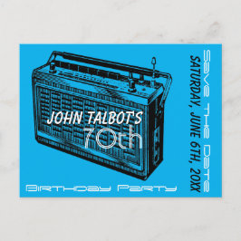 ヴィンテージラジオ70th誕生日パーティー日付を保存 案内ポストカード