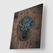 ヴィンテージラスウッドライオンドアノッカープリント スクエア壁時計 (傾斜)