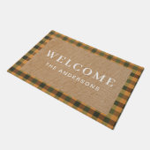 ヴィンテージラスティオレンジ秋プレイドファミリー名 ドアマット (アングル)