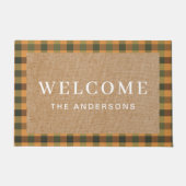 ヴィンテージラスティオレンジ秋プレイドファミリー名 ドアマット (正面)